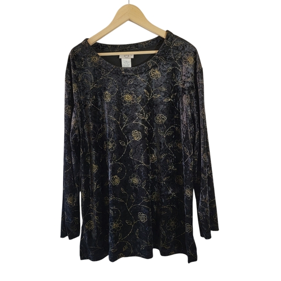 CERVELLE Women's Black Gold Floral Velvet Long Sleeve Blouse 3X Whimsigoth Goth - Picture 12 of 12